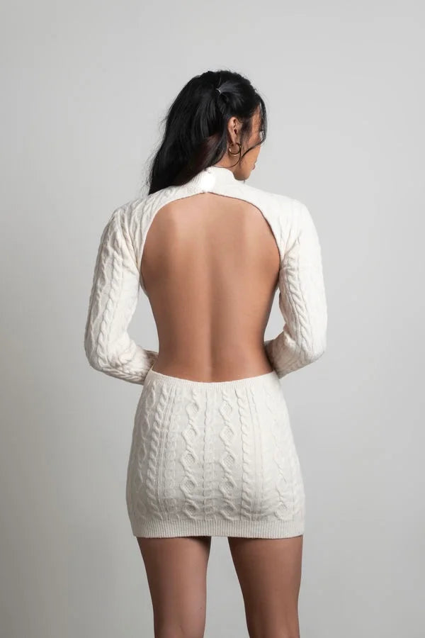 Backless Knit Long Sleeve Dress