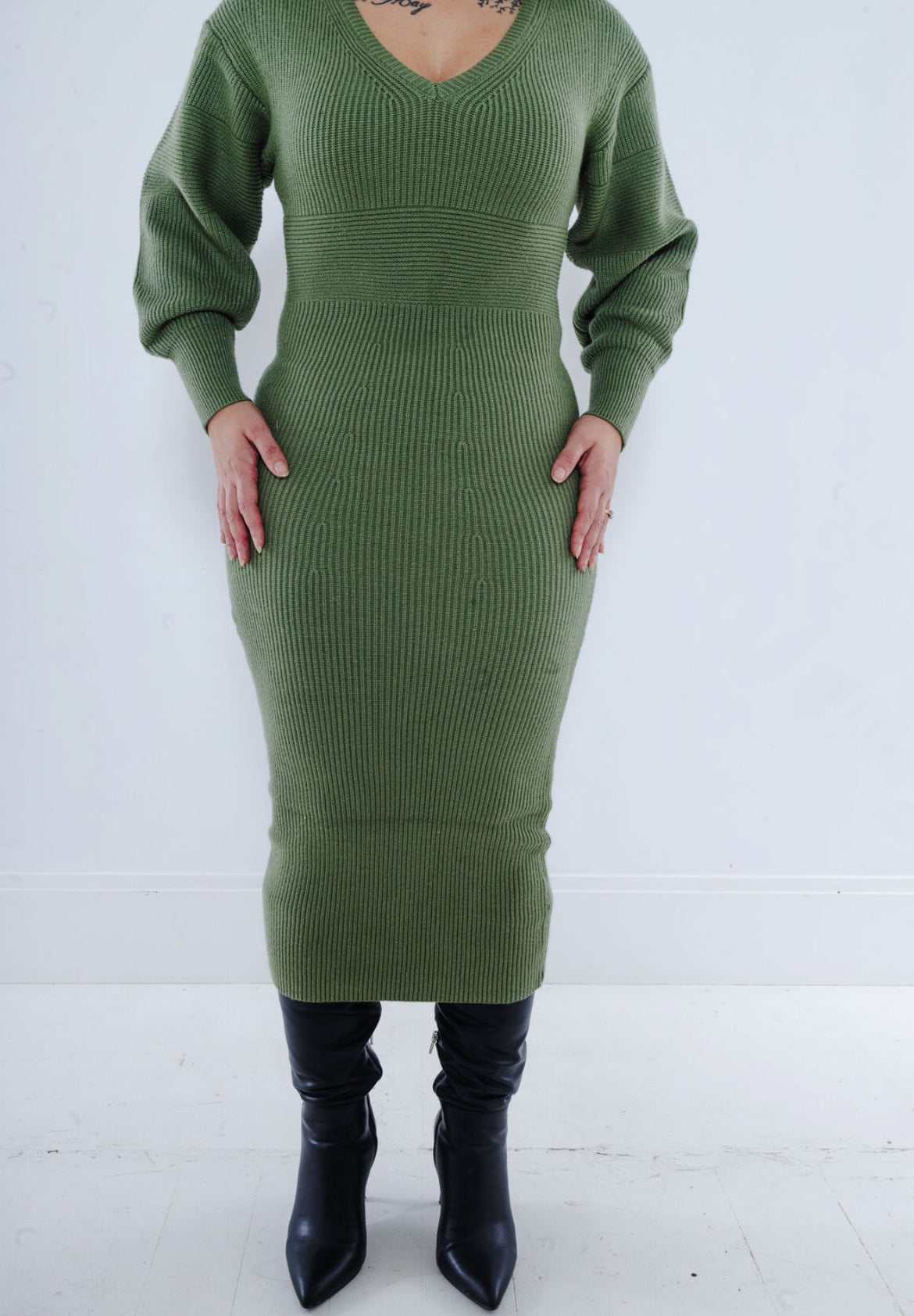 Fitted Knit Midi Dress