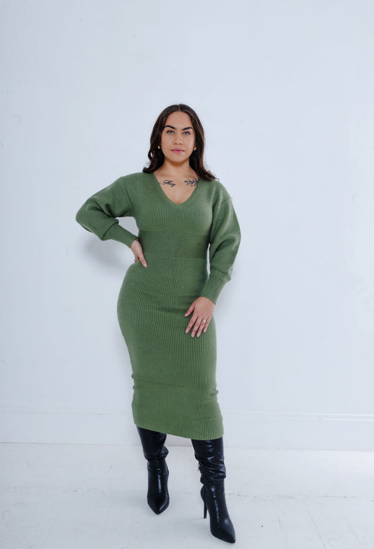 Fitted Knit Midi Dress