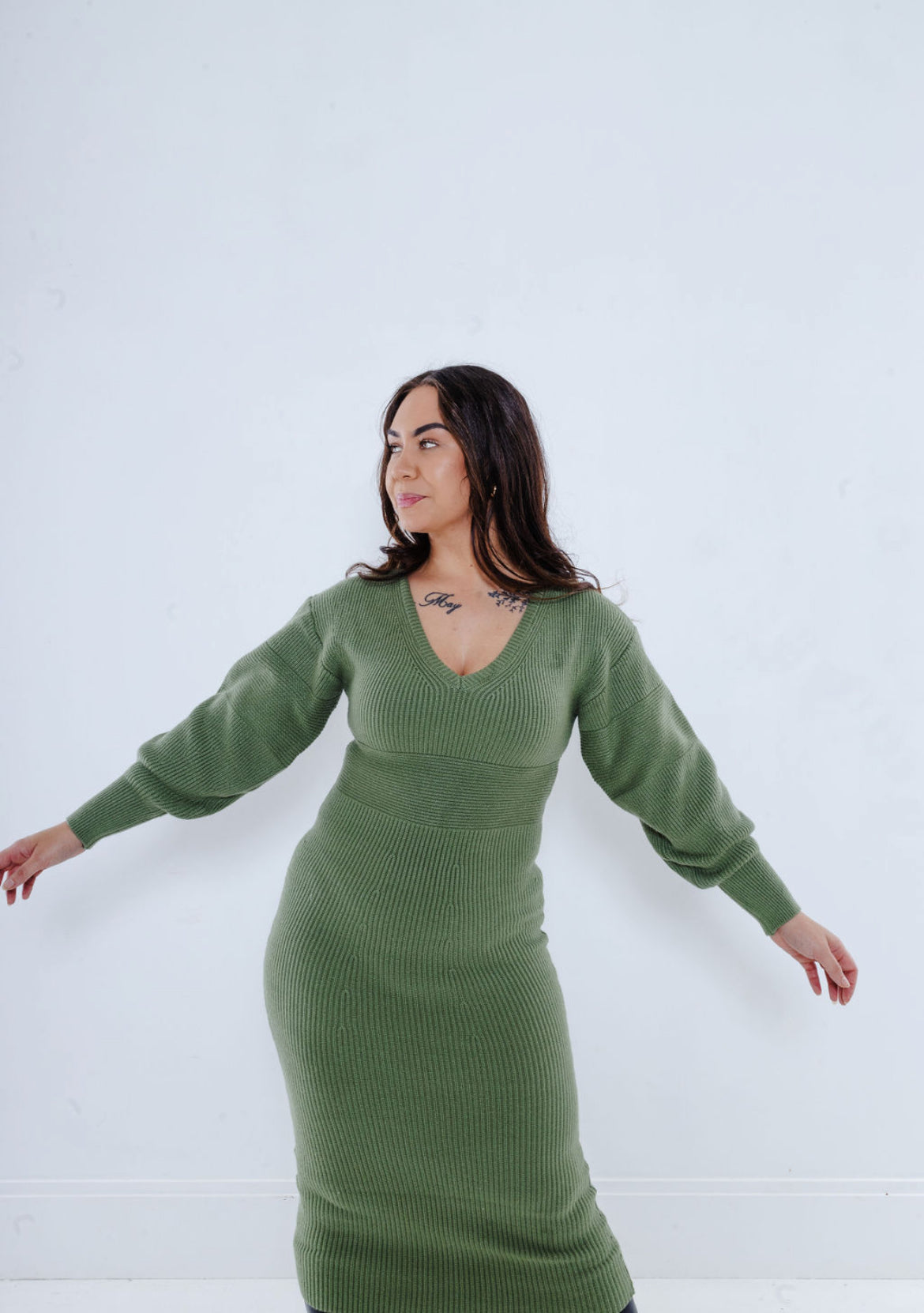 Fitted Knit Midi Dress