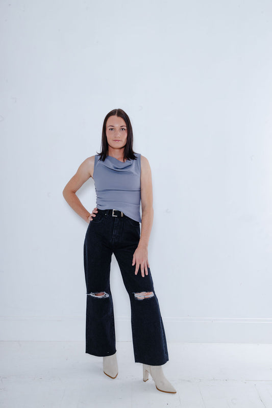High Rise Ripped Straight Leg Jeans